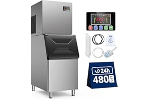 TUATNUT Commercial Ice Machine 480 LBS/24H, 400 LBS Storage Capacity, 132 Ice Cubes Ice Ready in 5-12 min, Automatic Cleaning, Upgraded Compressor Stainless Steel for Bar/Restaurant/Coffee