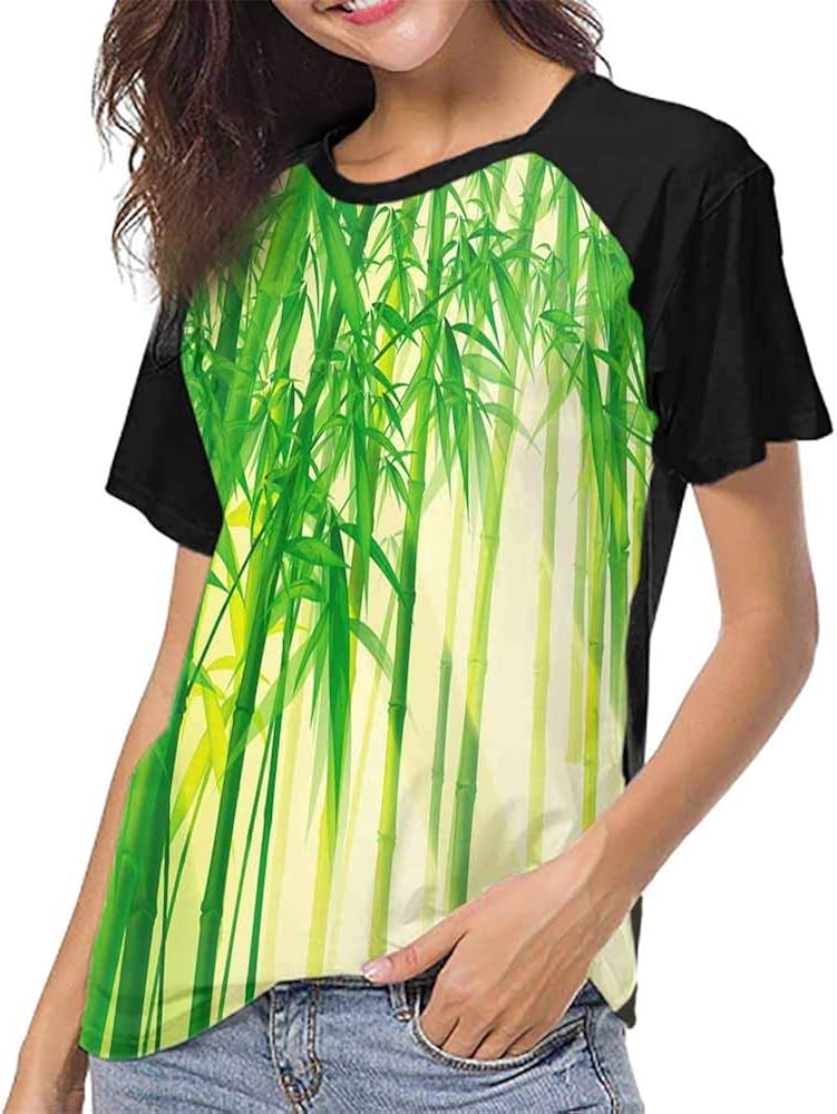 Casual T Shirts,Bamboo Leaf, Traditional Chinese Calligraphy Art Isolated on White Background S-XXL Tee Tshirts Women