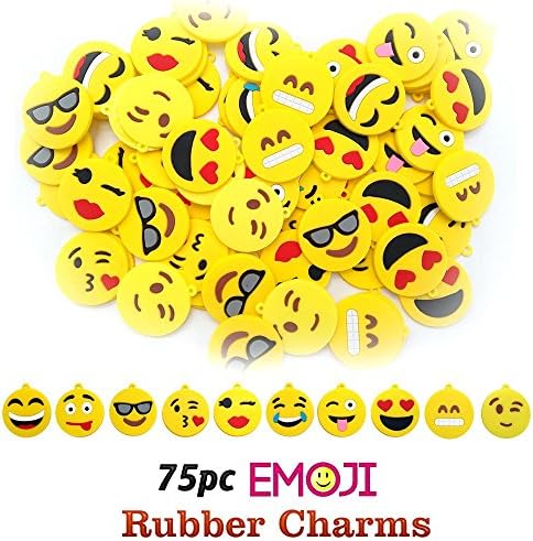 Emoji Rubber Charms Novelty for Bracelets, Necklace, Keyring Making, 75pcs, No Connectors