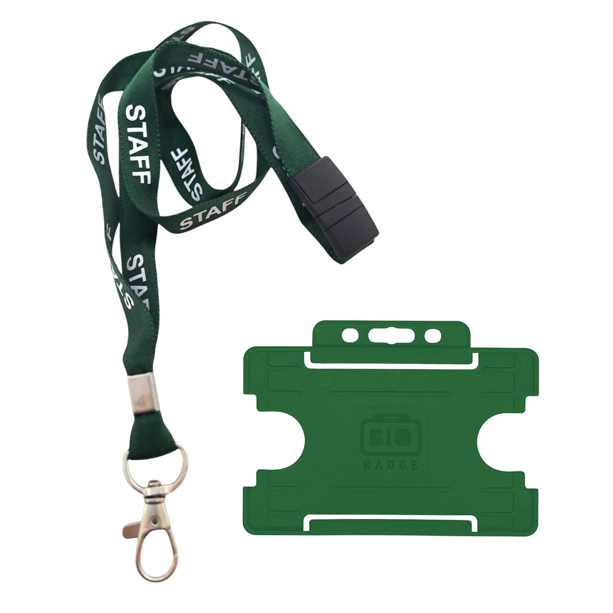Customcard Ltd Staff Lanyard Green and Single-Sided ID Badge Holder - Single Safety Break & Metal Clip -Ideal for School, Office, Events - Secure Lanyard Staff Badge Holder with Card Slot (Pack of 10)