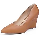IDIFU IN3 Wedges for Women Closed Toe Pumps Low Heel Pointed Toe Work Wedding Bridal Office Formal Business Dress Casual Dressy Comfortable Trendy Fashion Shoes