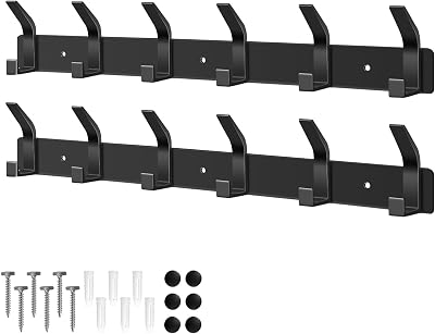 AUXHCYL Coat Hooks Wall Mounted 2 Packs 6 Hooks Rust Proof 15 kg Black