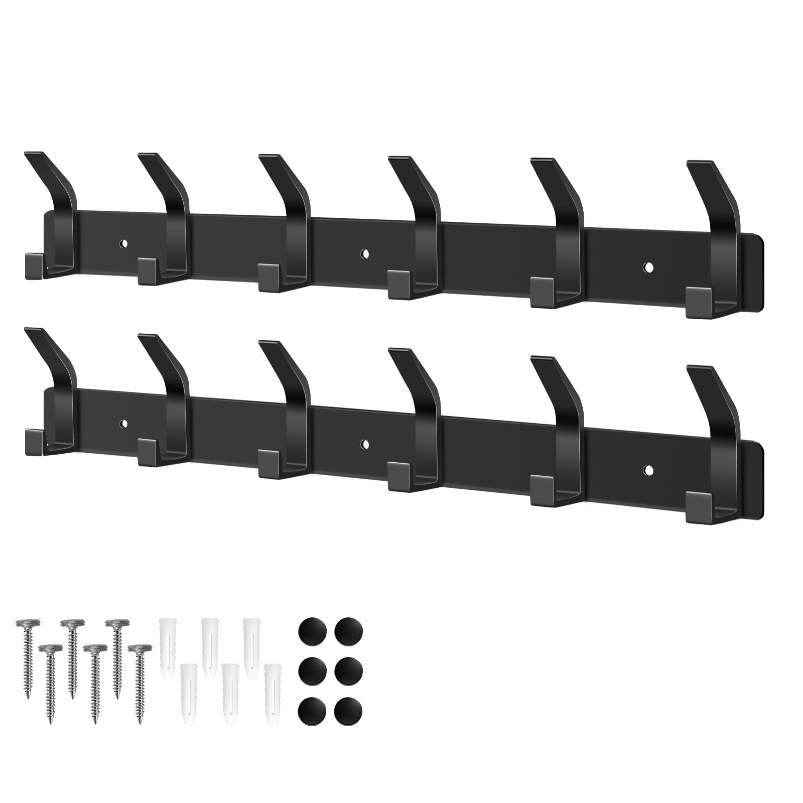 AUXHCYL Coat Hooks Wall Mounted, 2 Packs Coat Hangers Wall Mounted with 6 Hooks, Rust-Proof Coat Racks for Jackets, Bags, Hats and Scarves, Wall Hanger for Bedroom, Bathroom, Kitchen (Black)