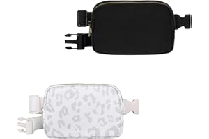 VKIOIP Belt Waist Fanny Pack with Adjustable Strap,Hands Free Crossbody Bag with Zipper,Workout Exercise Accessories for Traveling,Running,Hiking,Cycling,Sports Gifts, Black & Leopard White