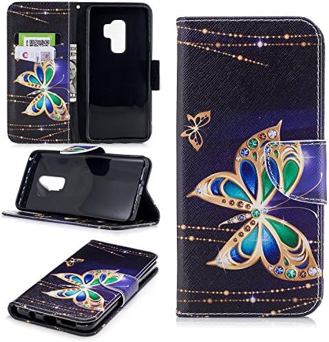 VinMas Galaxy S9 Plus Case, Premium PU Leather Wallet Case with Kickstand and Flip Cover for Samsung Galaxy S9 Plus (Black-Yellow Butterfly)