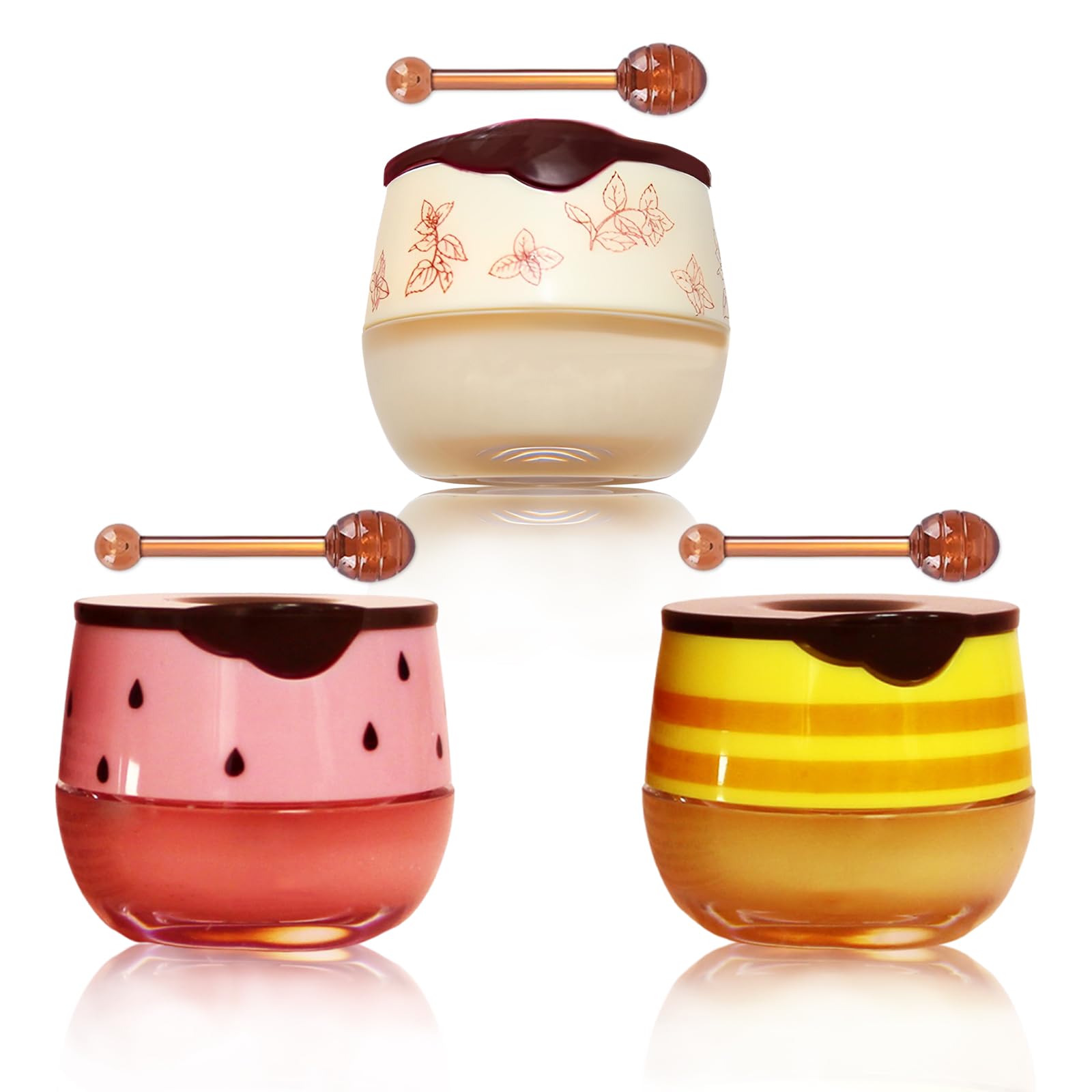 3 Pcs Bee Balm Honeybalm Honey Lip Balm Honey Balm Uk Lips Bee Lip Balm For Day And Night Use With Lip Brush For Dry, Flaky, Cracked Lips For Both Men And Women (Vanilla/Strawberry/Honey)