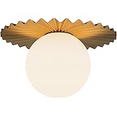 Alora Mood Plume 14" Flush Mount | Brushed Gold Finish | Matte Opal Glass Globe | Parisian Decorative Ceiling Light | Made of