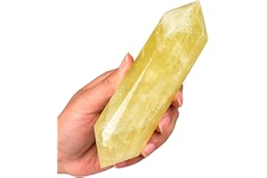 AMOYSTONE Hexagonal Double Pointed Crystal Quartz Wand Large Healing Stone Wands Lemon Quartz 5.5", for Meditation Chakra Reiki Spiritual Energy Gemstone Gift