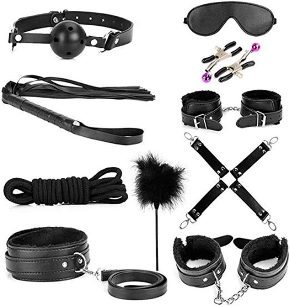 Jin YuLong 10Pcs Black Couples Yoga Set Bed Tool Kits Adjustable Spread Toys
