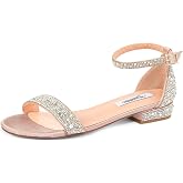 WrangWalker Women&rsquo;s Rhinestone Bridal Sandals, Low Heel Design | Open Toe Design, Ankle Strap, Cushioned Footbed, Sparkling Detail for Weddings, Prom &amp; Evening Events