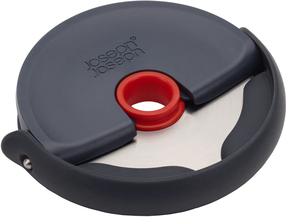 Joseph Joseph Disc Easy-Clean Pizza Cutter Slicer Wheel Compact, Stainless Steel Blade, Grey/Red