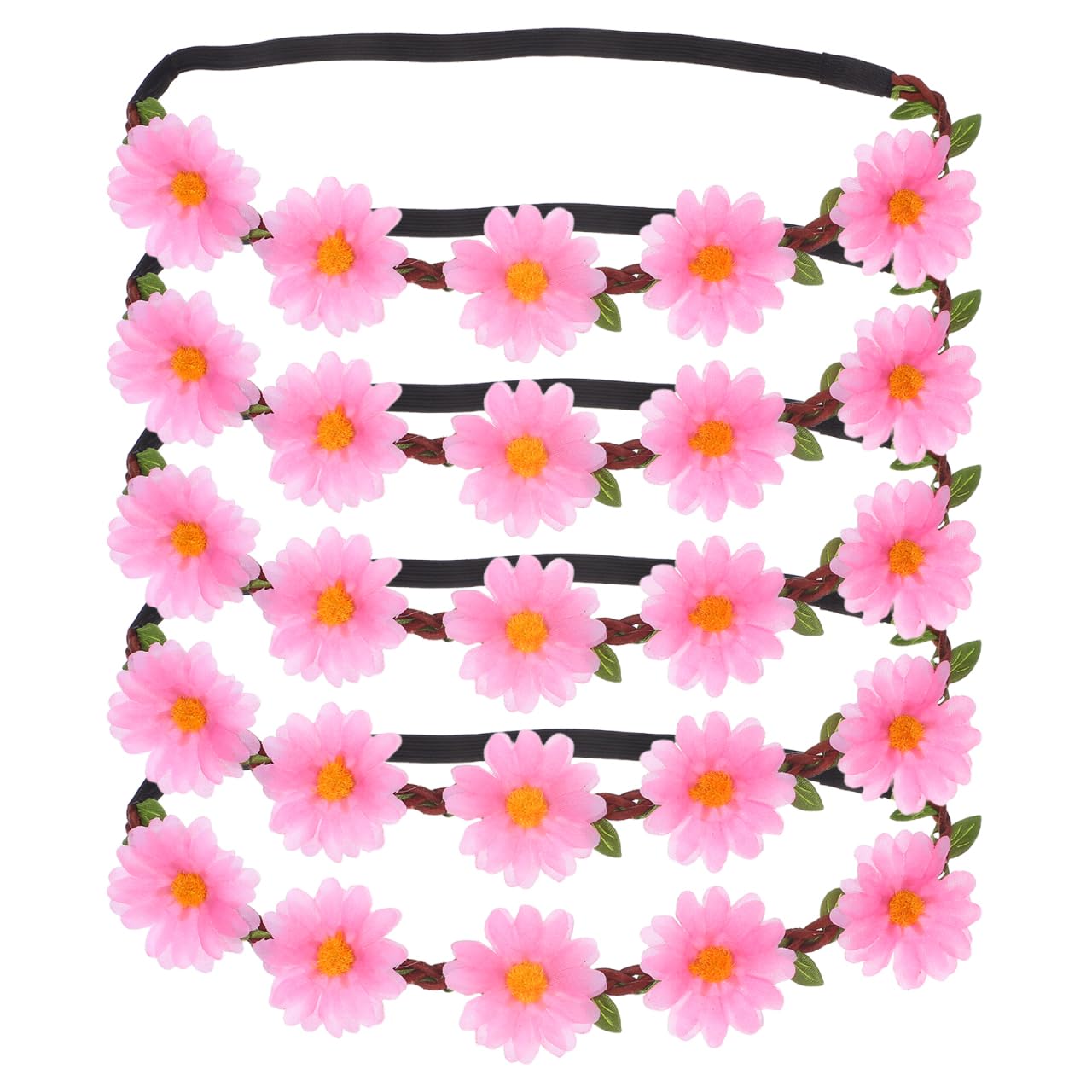 5Pcs Pink Hawaiian Sunflower Hair Wreaths Boho Headband Floral Accessories for Beach Theme Parties and Festivals