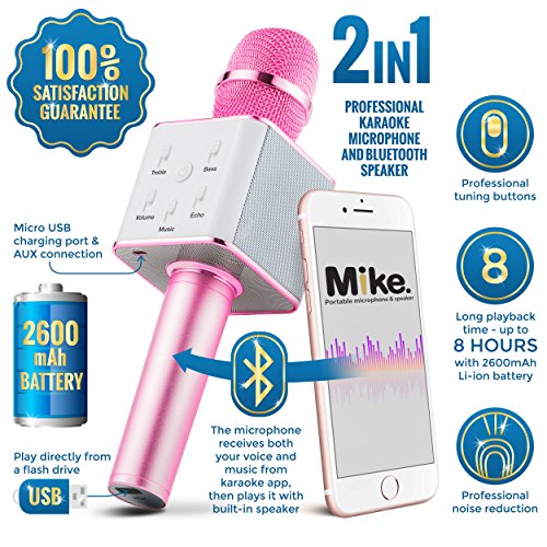 Mike, Wireless Karaoke Microphone, Handheld Portable Bluetooth Mic