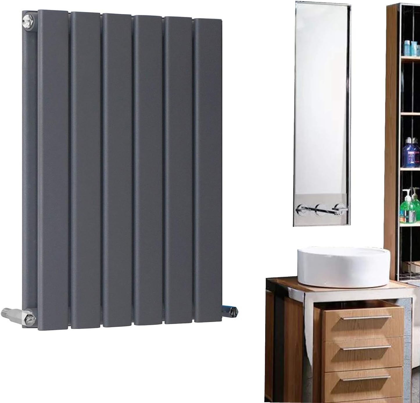 600 x 408 mm Modern Vertical Column Designer Radiator Grey Anthracite