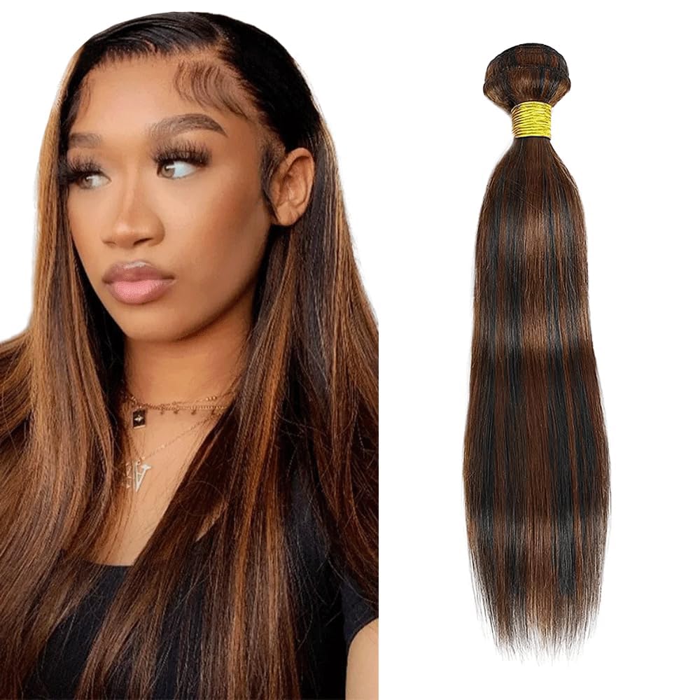 Photo 1 of 1B30 Highlight Human Hair Bundles Straight Light Brown Ombre Bundle Quick Weave Unprocessed Native Virgin Raw Trippy Hair Extensions 1 Bundle 22 Inch Double Weft for Black Woman