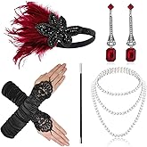 1920s Gatsby Accessories Set for Women Flapper Costume 20s Flapper Headband Pearl Necklace Gloves Plastic Holder