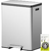 EKO EcoCasa II 36L+24L Dual Trash Can with Recycle Bin, Stainless Steel Garbage Can with Lid, Deodorizer Compartment, Odor-Proof and Fingerprint Resistant