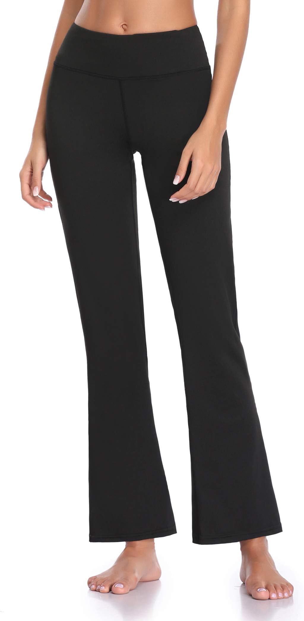 GUGUYeah Womenโs Workout Bootleg Yoga Pants Bootcut Leggings Active Wear with Hidden Pockets(Black Size L)