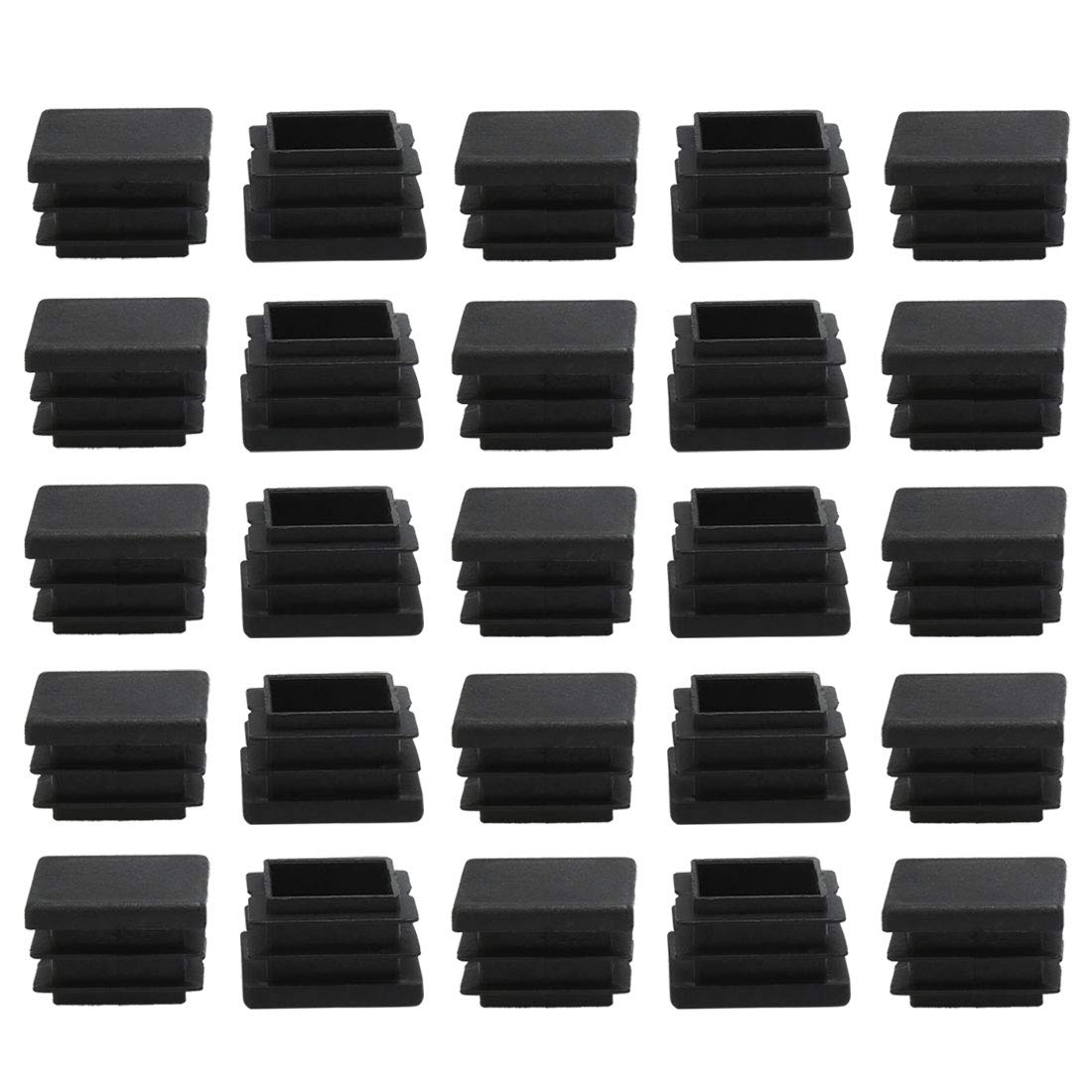 Sourcingmap 25pcs 20 x 20mm Plastic Square Ribbed Tube Inserts End Cover Cap, for 0.67" to 0.75" Inner Size, Furniture Chair Table Feet Floor Protector