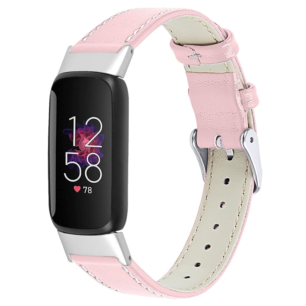 Gimuk Ginamart Leather Strap Compatible with Fitbit Luxe Strap, Women Men Genuine Leather Wristband Replacement Watch Strap Band for Luxe Fitness Tracker (Pink)