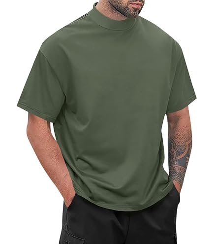 Akwa Men's Mock Turtleneck T-Shirt Lightweight Moisture Wicking