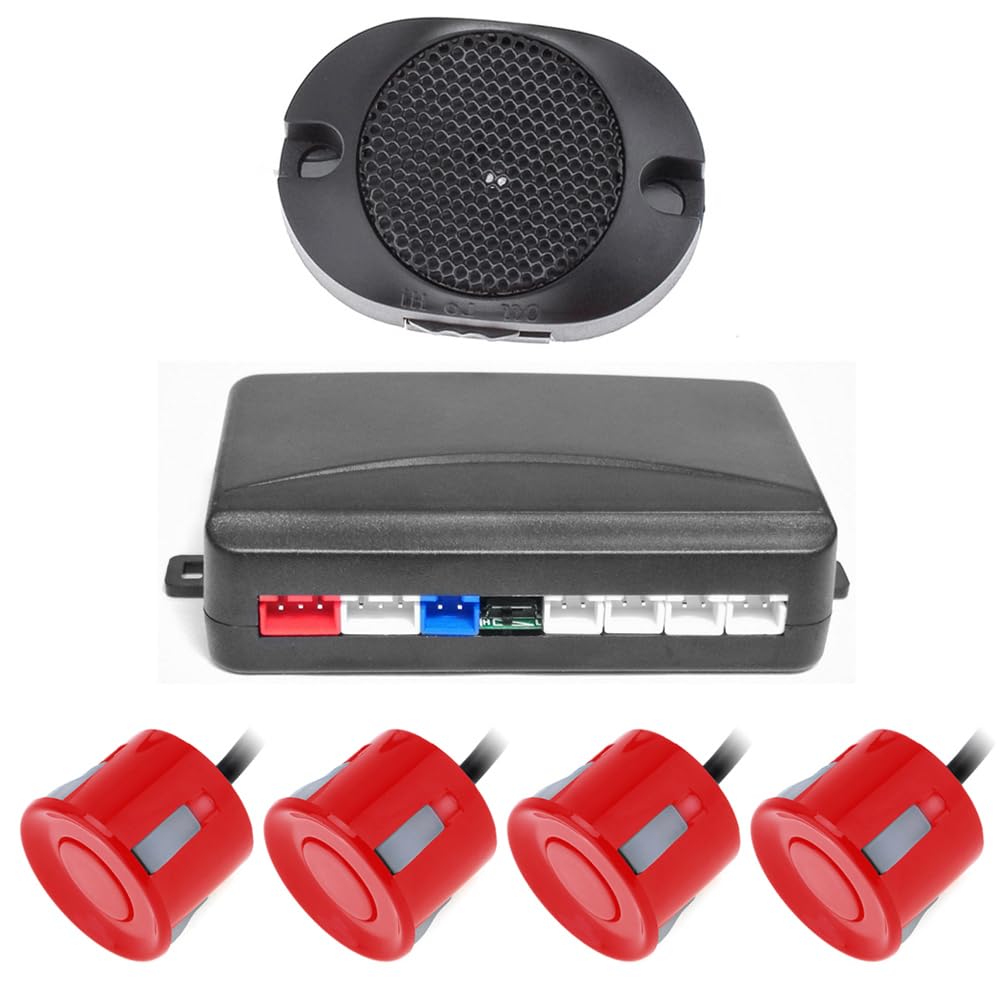 ePathChina Car Parking Sensor System, 4 Sensors Reverse Radar with Audible Alarm, Waterproof, Red