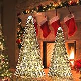 glasburg Light Up Mercury Glass Christmas Tree Tabletop Tree Pack of 2 (Antique Silver)
