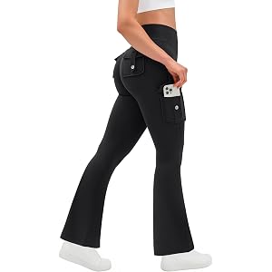 OLCHEE Womens Yoga Pants Flare Leggings with Cargo Pockets Scrunch Butt Lifting High Waist Tummy Control Gym Workout Bootcut