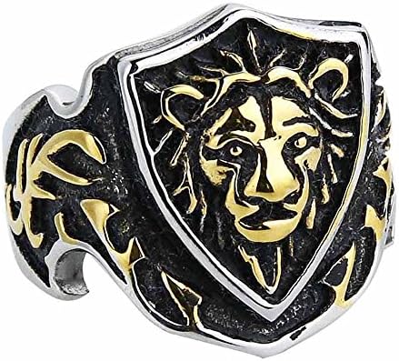 Valily Men Ring Silver Black Punk Lion Head Ring Stainless Steel Fashion Cool Animal Finger Rings for Man Punk Biker Jewelry