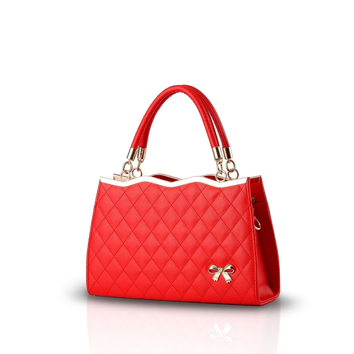 Nicole&Doris New Women/Ladies Handbag Shoulder Crossbody Bag Soft Surface PU Leather Diamond Lattice Red