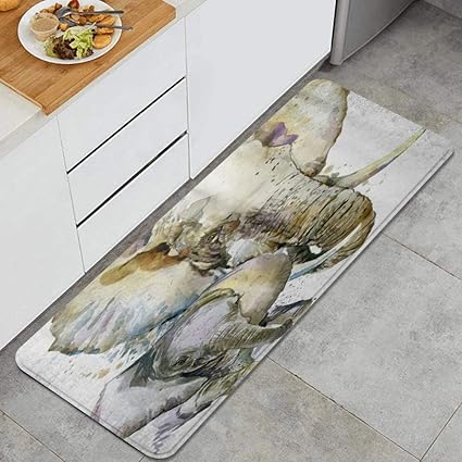 Amazon Ecomaomi キッチンマット 洗える 45 1cm 象の水彩イラスト キッチンマット 滑り止め 柔らかく おしゃれ 台所 マット お手入れ簡単 Ecomaomi ホーム キッチン