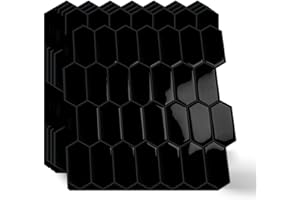 MOONFUN Long Hexagon Peel and Stick Tiles Backsplash,10 Sheets 3D Self Adhesive Wall Tile Back Splash 12 x 12 Inch for Kitchen,Bathroom(Pure Black)