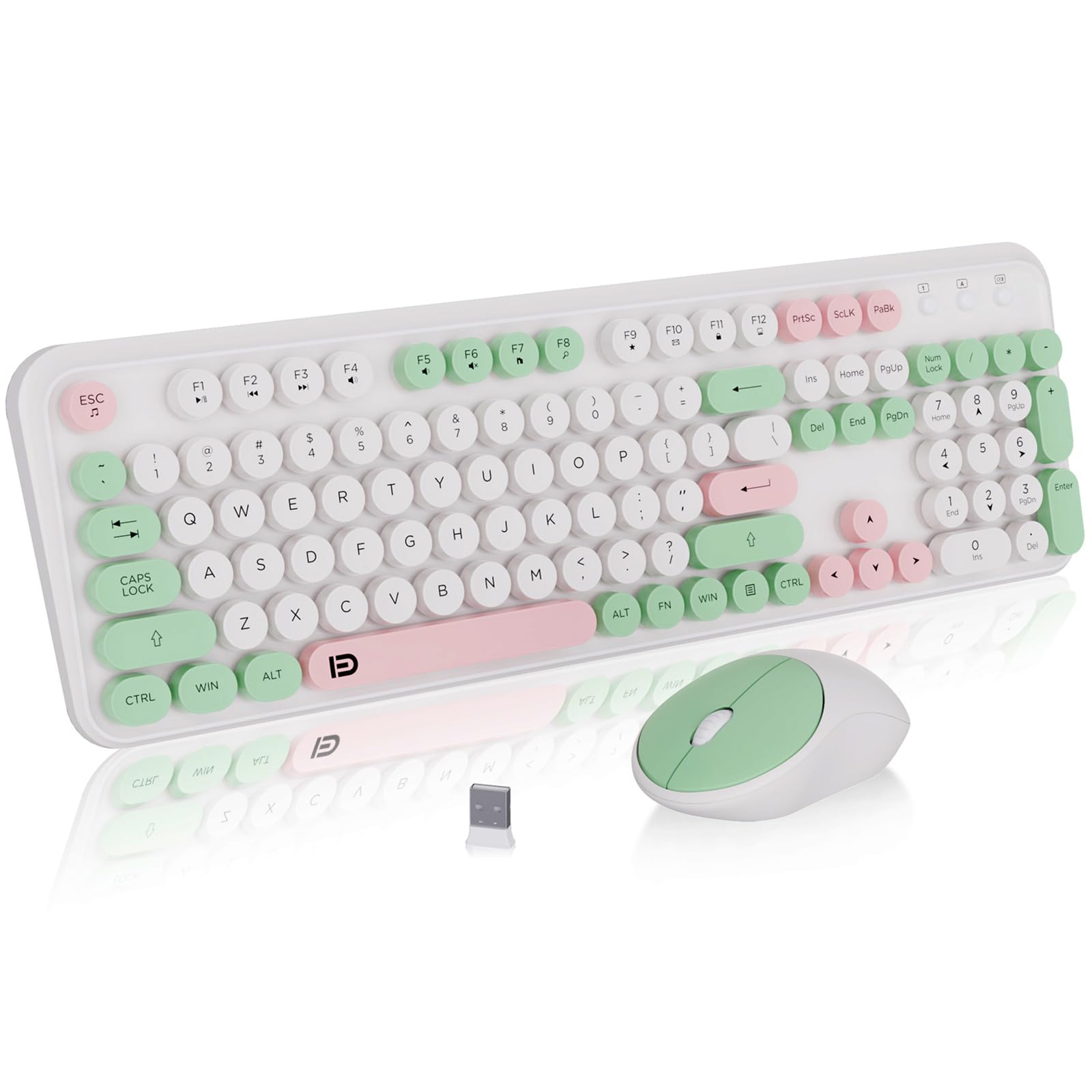 Photo 1 of ***(PARTS ONLY/ NON FUNCTIONAL)***FD 2.4GHz Wireless Keyboard and Mouse Set with Switch Button - Full-Size Keyboard - Compatible for Windows/Laptop/PC/Notebook/Smart TV and More - Milky White Green Colorful