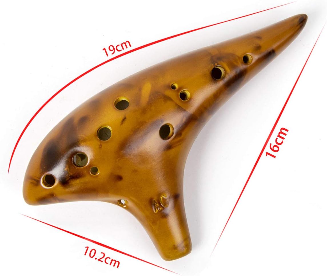 Lotmusic Horse Ceramic Ocarina Instrument,12 Tones Alto C with Song Book Carrying bag Neck String Neck Cord (Yellow) - Image 3