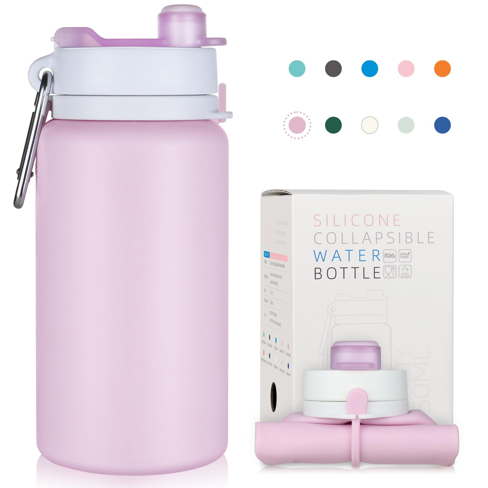 Photo 1 of Collapsible 19oz Foldable Water Bottle BPA Free Reusable Lightweight Leak-Proof Travel Silicone Water Bottle for Travel, Gym, Hiking, Office, Camping(Taro Purple)