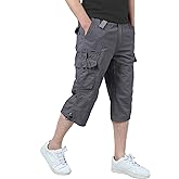 TIANBA Mens 3/4 Long Cargo Shorts Loose Fit Elastic Work Capri Shorts Below Knee Casual with 7 Pockets