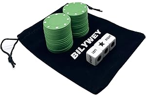 Annietfr Upgrade Left Right Center Dice Game Set with 3 Dices + 30pcs 4cm Green Poker Chips + Black Storage Carry Tin (Green)