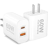 USB C Charger Block, 2-Pack 60W Dual Port USB-C Power Adapter Type C Wall Charger Plug Fast Charging Block Brick Cube for iPh