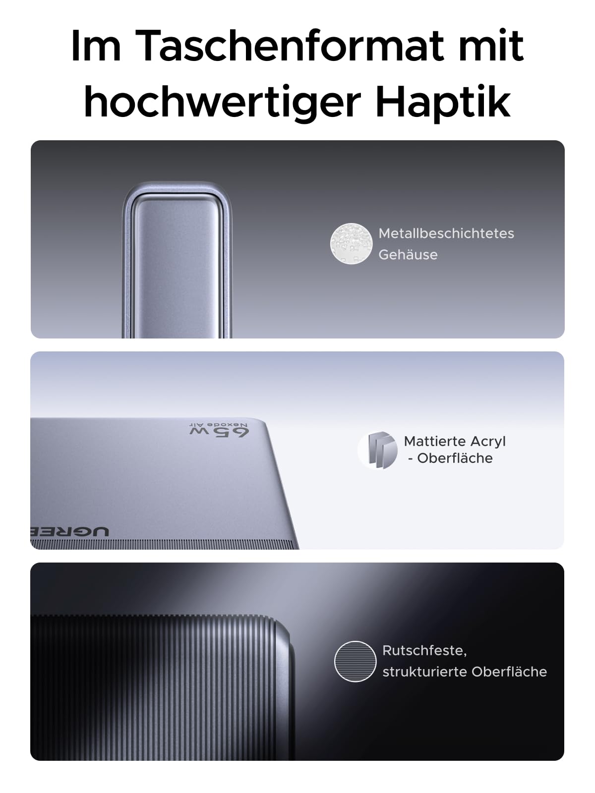 UGREEN USB C Ladegerät 65W Slim, 1,45cm Dünn, Klappbarer Stecker, 3-Port 8