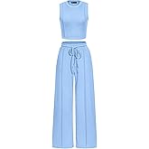 PRETTYGARDEN Women's Summer 2 Piece Loungewear Set Cropped Tank Top Wide Leg Sweatpants Tracksuit Casual Outfits