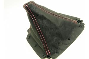 kar designers Fits 1999-2004 Mazda Miata MX5 Real Black Leather Manual Shift Boot with Red Stitching. (Leather Part Only)