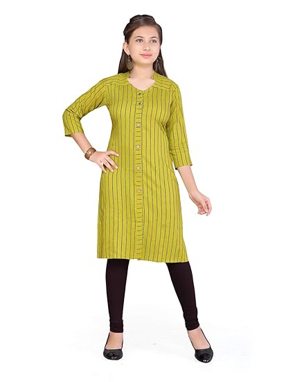 Cotton Cut-Out Dress (KURTI-TR-747_Green_11-12 Years)