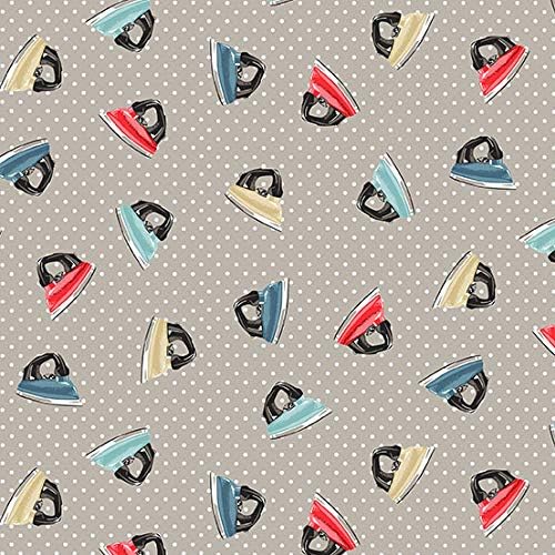 Sewing Themed Fabric - MAK873 Irons Grey - Stitch It by Makower - from 0.5 Metre 50 cm x 110 cm - 100% Cotton (MAK873 Irons Grey)