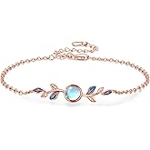 CUOKA MIRACLE Rose Gold Leaf Moonstone Bracelet S925 Sterling Silver Moonstone Bracelets For Women Rose Gold Olive Leaf's Bracelet Moonstone's Leaf Jewelry Gifts For Women Mother’s Day Jewelry Gifts