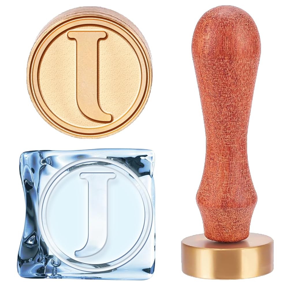 CHGCRAFT Letter J Ice Cube Press - Ice Bar Drinks Stamp with Removable Handle and Velvet Pouches for Cocktail, Whiskey, Mojito, Wedding DIY Drinks Making