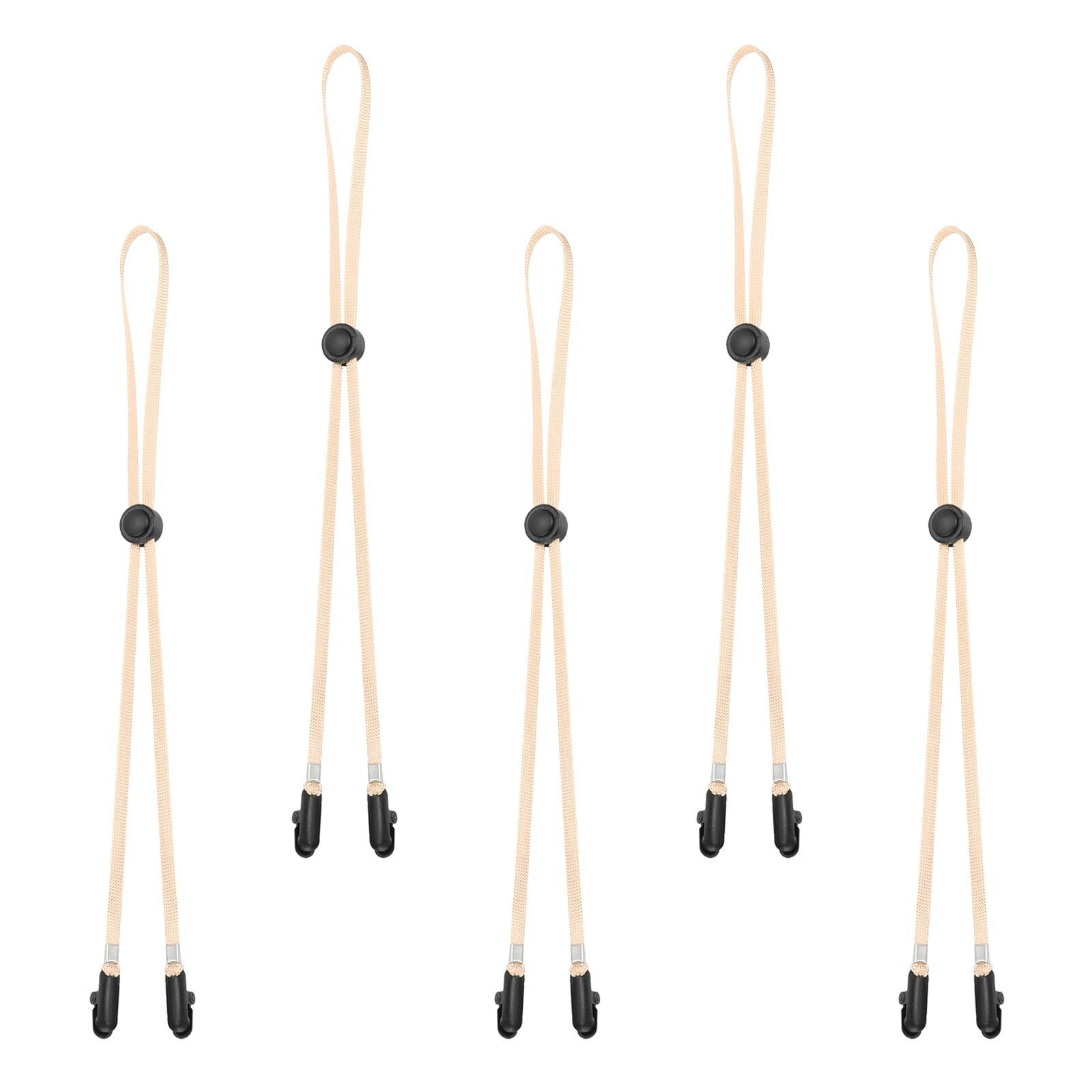 PATIKIL Windproof Hat Strap Clips 31.5"x0.28", 5 Pcs Adjustable Elastic Hat Clip with Cord Locks for Fishing Boating Golfing Outdoor Sports, Champagne