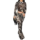 XYZDRESSOR Women Two Piece Leopard Print Pant Sets Mesh See Through Tops Bodycon Long Pants Y2K Club Outfits Jumpsuits
