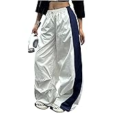 SHENHE Women's Parachute Pants Y2k Wide Leg Baggy Track Pants Elastic Waist Trousers Streetwear