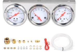 Shkalacar Triple Gauge Kit, 3 in 1 Car Meter Auto Gauge, 52mm Chrome Voltage Gauge Water Temperature, Pressure Sensor
