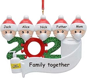 2020 Covid Quarantine Personalized Ornaments, Family Gifts for Christmas, Personalized Christmas Ornaments Family of 5, Family Customized Christmas Decorating Kit Creative Gift for Family, White
